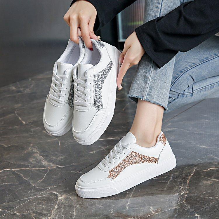 

New sequined little white shoes women s platform lace-up single shoes fashion casual board shoes 35 золотий