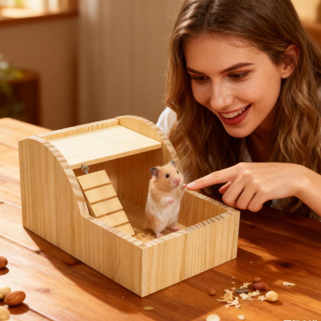Hamster Sand Bath Container Detachable With Ladder Wooden Hamster Sand Bathtub For Enrichment Pet-Care Comfort Home Cage