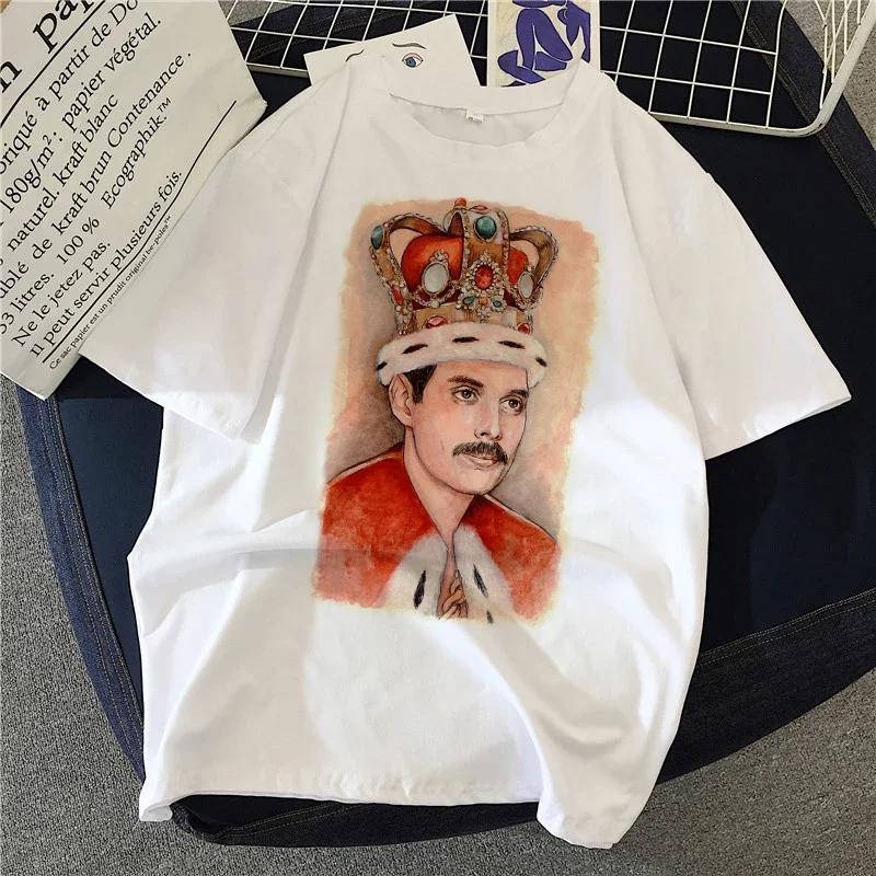 Freddie Mercury Queen Band T Shirts Women 90's Graphic Rock Top Tees Female Harajuku Vintage T-shirt Fashion Streetwear Tshirt