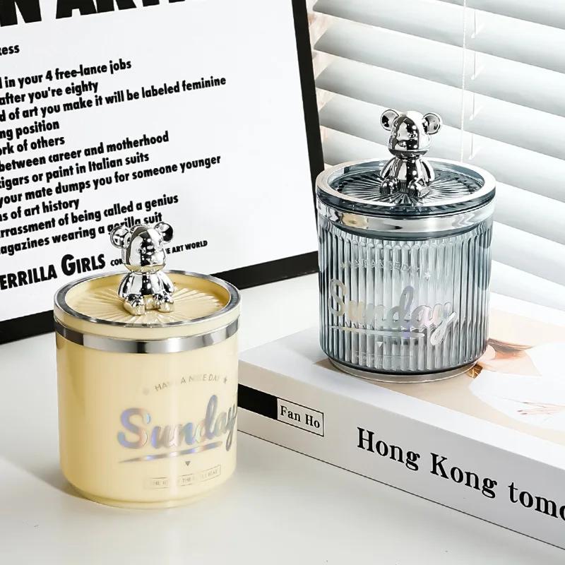 Luxury Bear Cotton Pad Organizer Bathroom Storage Box Cotton Swabs Toothpick Cosmetics Jewelry Makeup Container Box Dropshipping