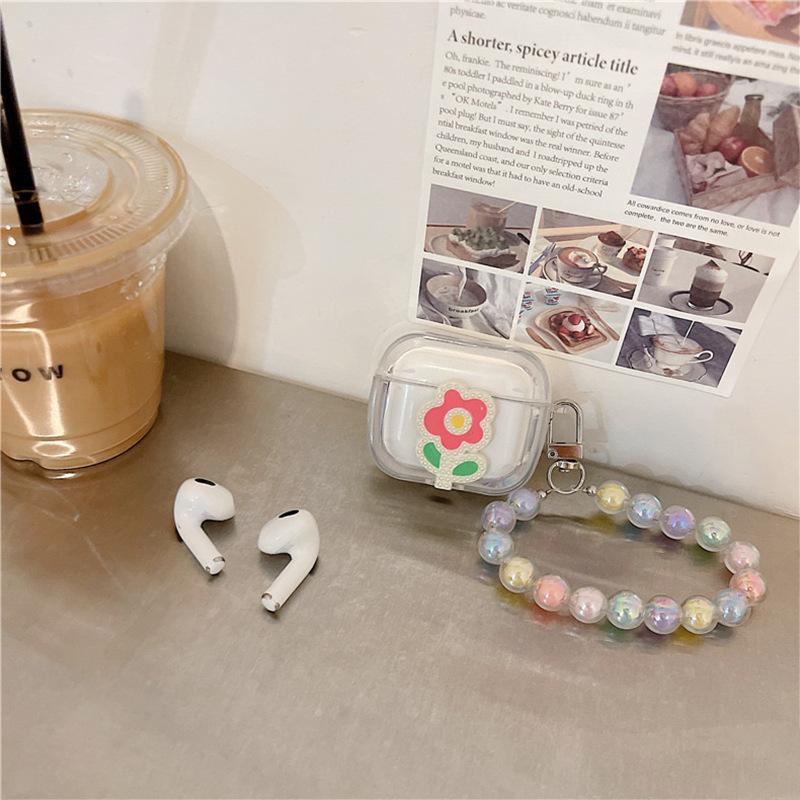 Airpods Pro Bluetooth Headset Case Protective Case Colored Beads Portable Chain Transparent 1/2 Generation Tulip 3 Generation Tide