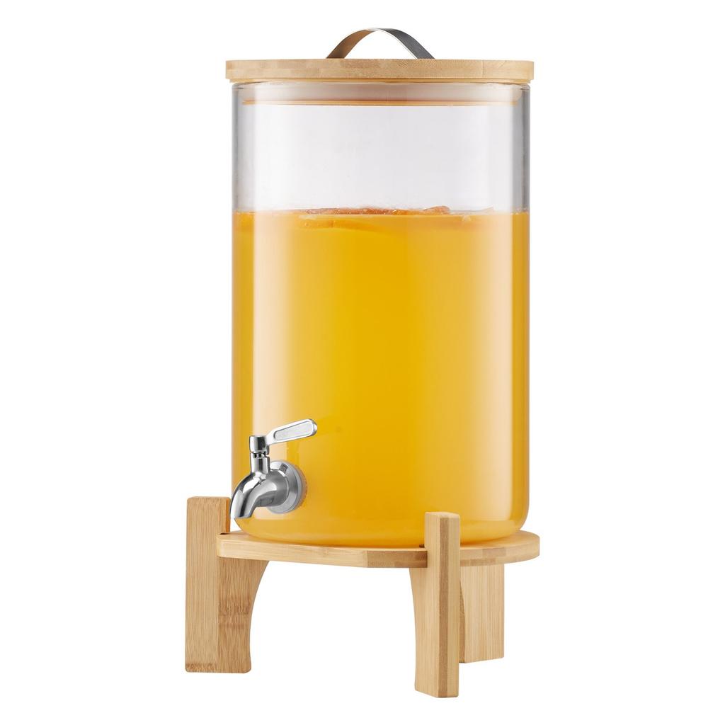 VEVOR Beverage Dispenser, 8L Drink Dispensers for Parties, Glass Juice Dispenser with Wood Stand, Stainless Steel Spigot