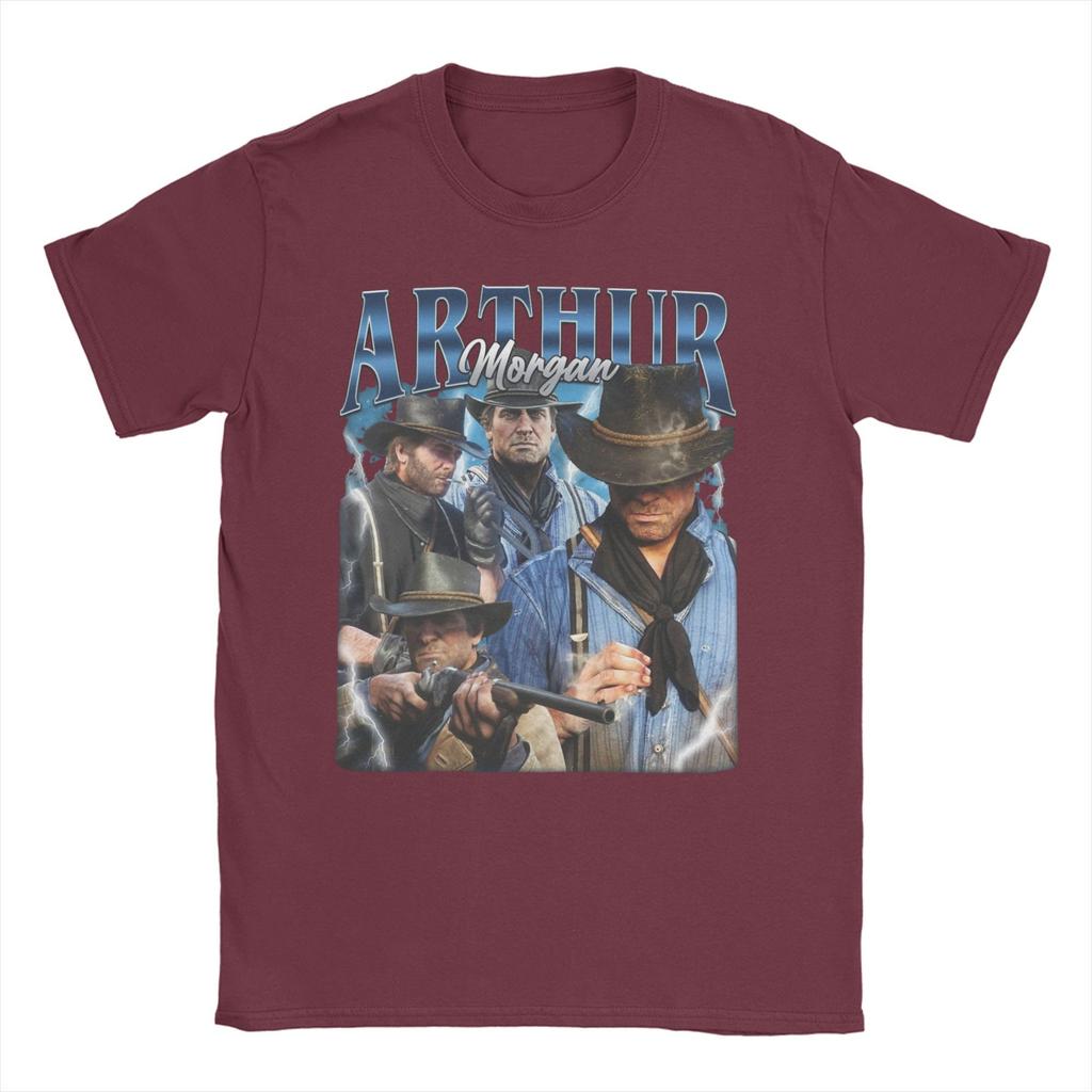 Men's T-Shirt Red Dead Redemptions 2  Vintage Pure Cotton Tee Shirt Short Sleeve Video Game  T Shirt Crewneck Tops Summer