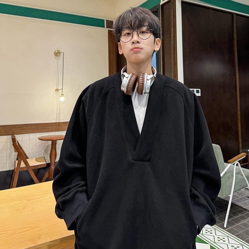 Vintage V Neck Loose Fit Pullover Sweatshirt For Men Women Winter Casual