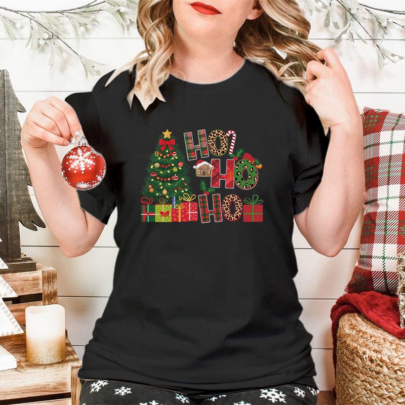 New Christmas Tree HO HO HO Print T Shirt Women Funny  Merry Christmas Tops Tees Female Short Sleeve Crew Neck Women Xmas Tshirt