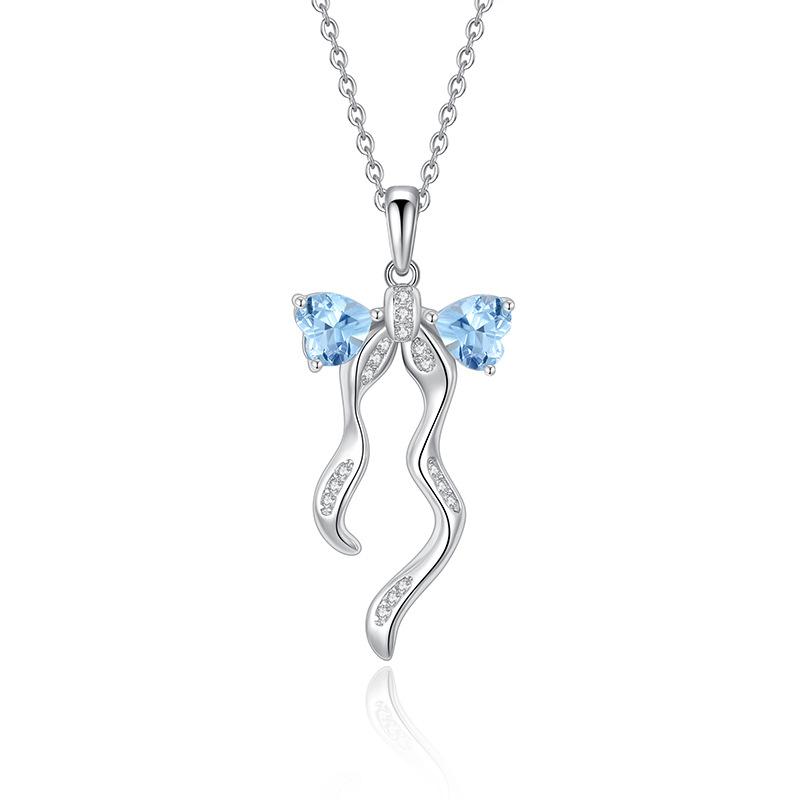 925 Sterling Silver Butterfly Pendant Necklace for Women, Natural Amethyst/Topaz Crystal Necklace, INS Style Dainty Jewelry Gift