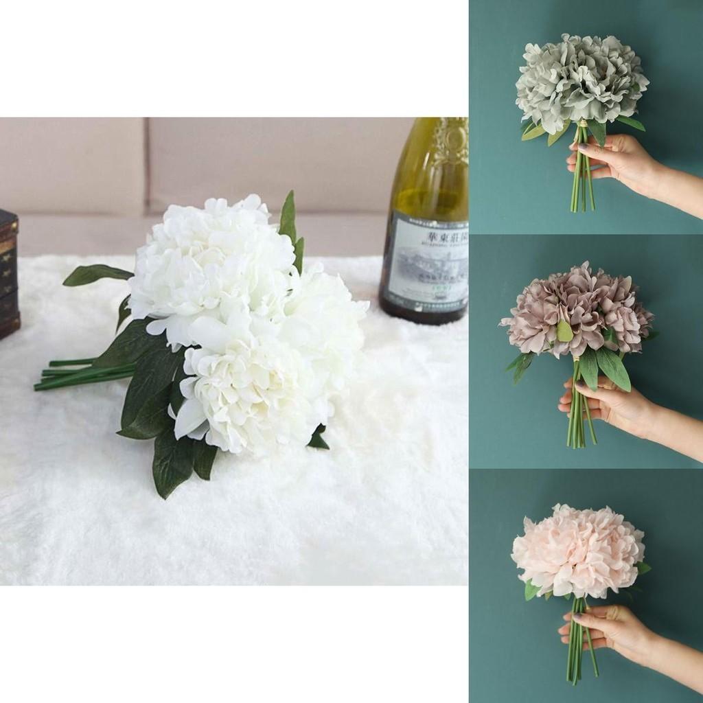 5 Heads Artificial Peony Silk Fake Flowers Hydrangea Bouquet For Elegant Wedding Party Decor**