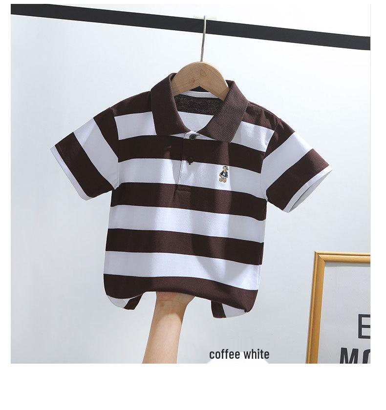 Kids' Korean Striped Cotton Polo Shirt: Short-Sleeved T-Shirt for Boys, Sizes 0-16, Summer Children's Clothing