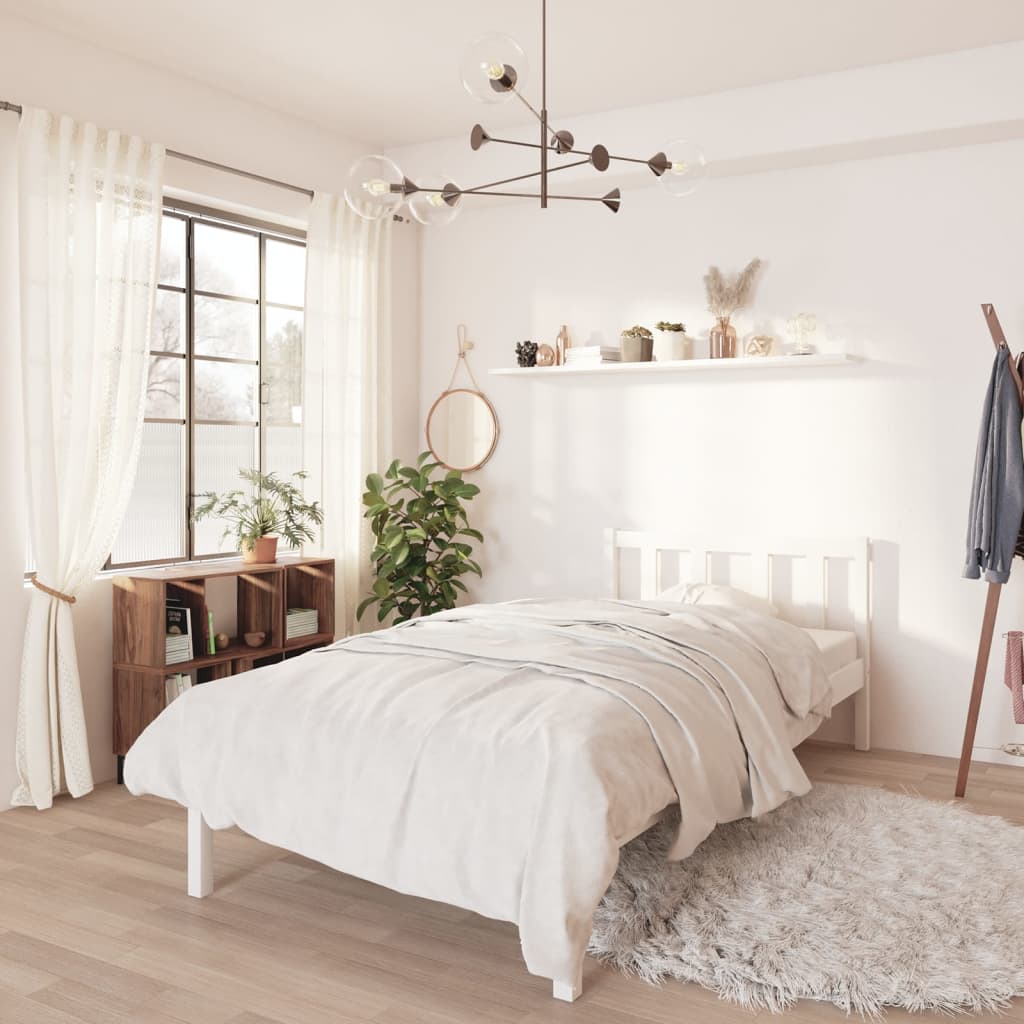 💰Kaufe Bed Frame White Solid Pinewood 90x190 cm 3FT Single zum besten ...