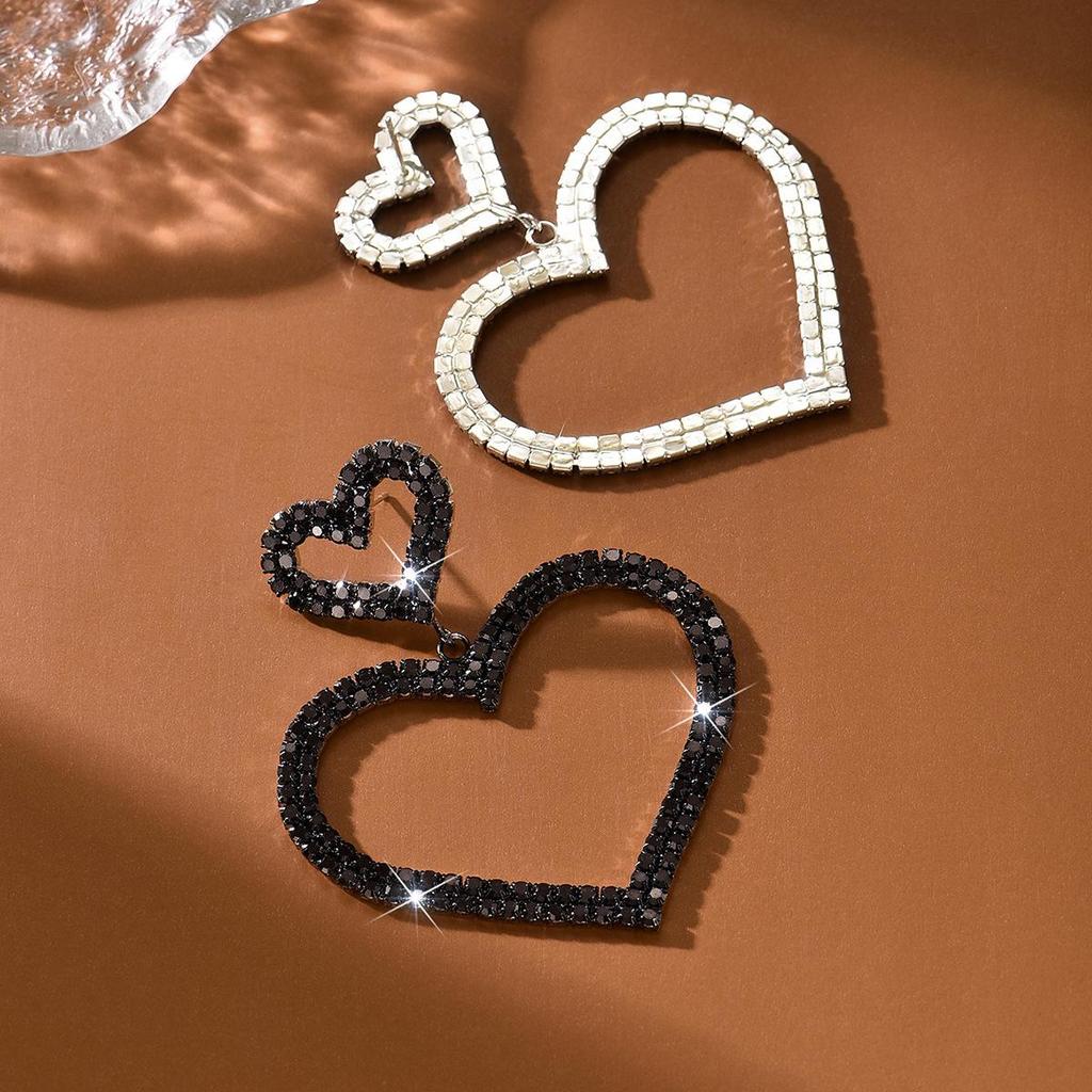 Luxury Shiny Double Heart Diamond Stud Earrings