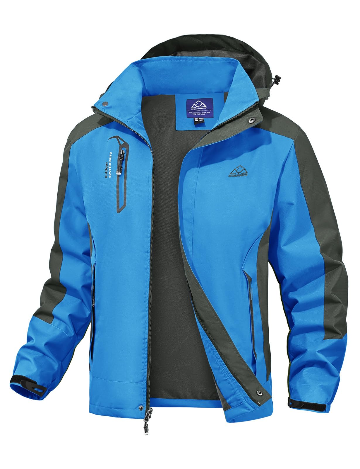 

[Gopune] Men s Mountain Parka Outdoor Jacket, Windproof Water-Repellent Hiking Hooded Coat for Climbing Cycling Fishing, Spring Autumn Winter, Blue M