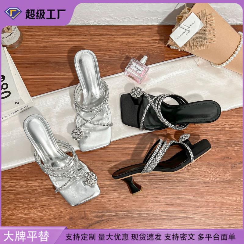 Summer New High-heeled Cool Slippers Fairy 2025 Fairy Wind Sparkling Cross Belt Wear High-end Breathable Sandals