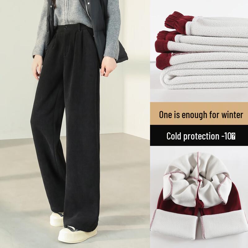 Women's Fleece-Lined High-Waist Wide-Leg Suit Pants