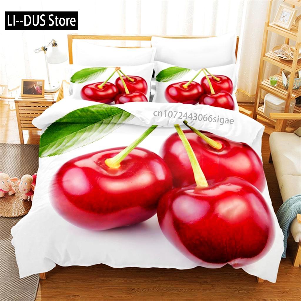 Comforter Red Cherry Bedding Set 3D Bedding Digital Printing Queen Size Bedding Set Fashion Designs