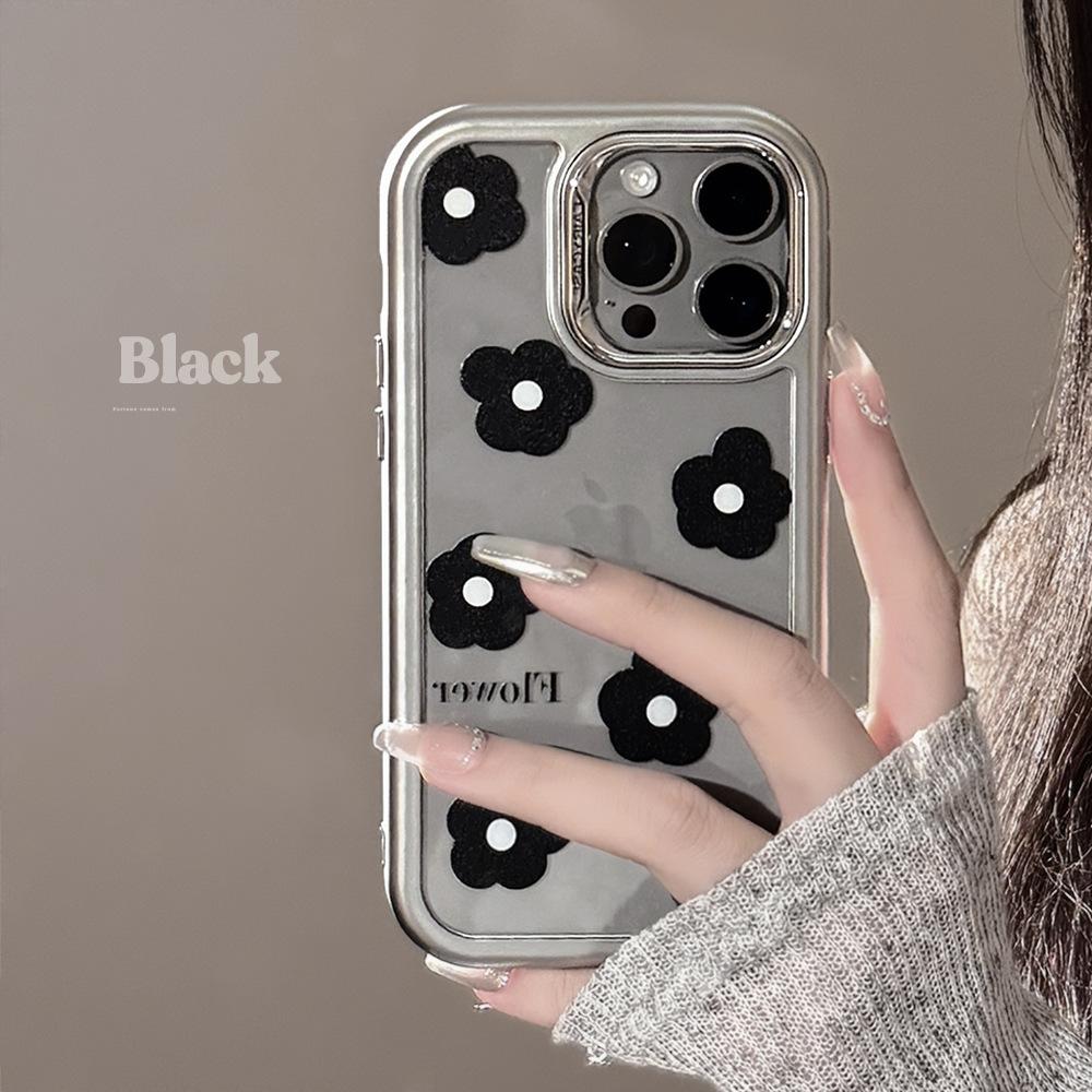Black Flowers iPhone15Mobile Phone Shell for iphone14Acrylic13Suitable for Electroplating16promax Korean-style Simplicity