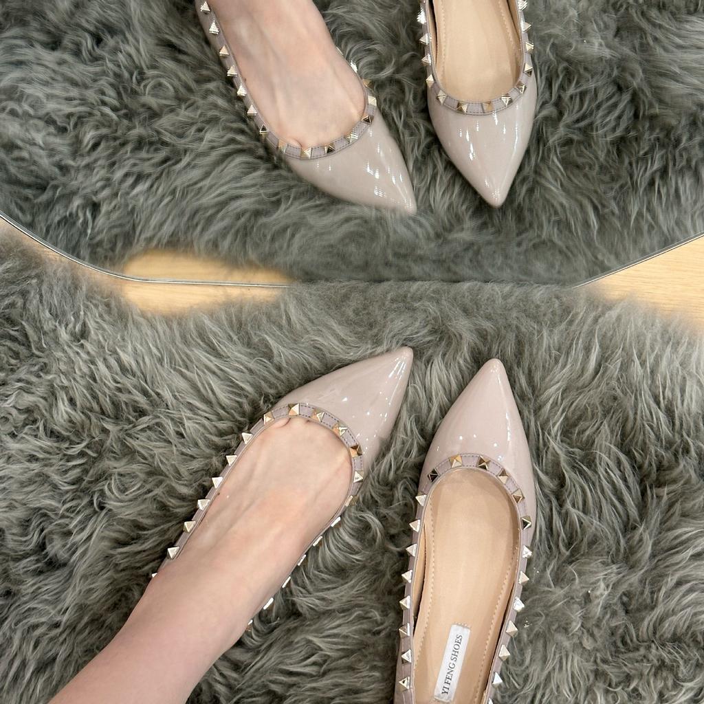 Single Shoes Women's Spring and Autumn 2025 New Pointed Rivets Inner Height Increase French Patent Leather Fashionable Versatile Shallow High Heels