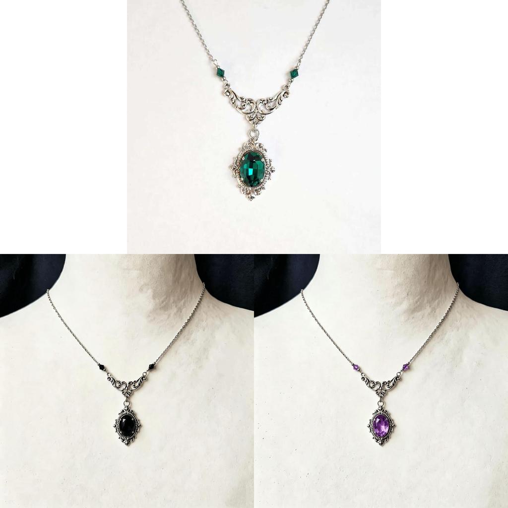 Collana Vittoriana Gotica con Pietra di Vetro Rosso Intenso e Catena a Croce per Donna