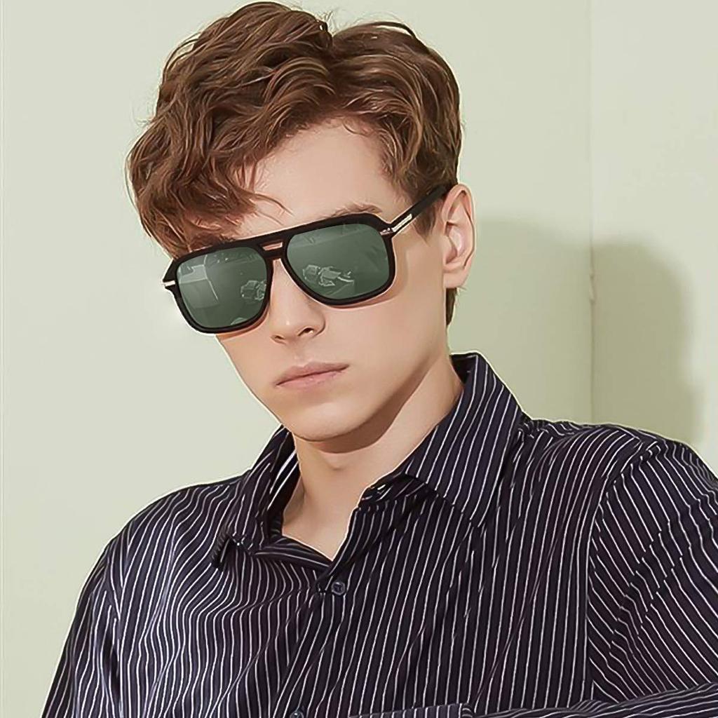 LumiSyne Polarized Wellington Sports Driving Square Sunglasses with Double Bridge UV400 Outdoor Driving Gift Green Men's Sunglasses, Glasses,