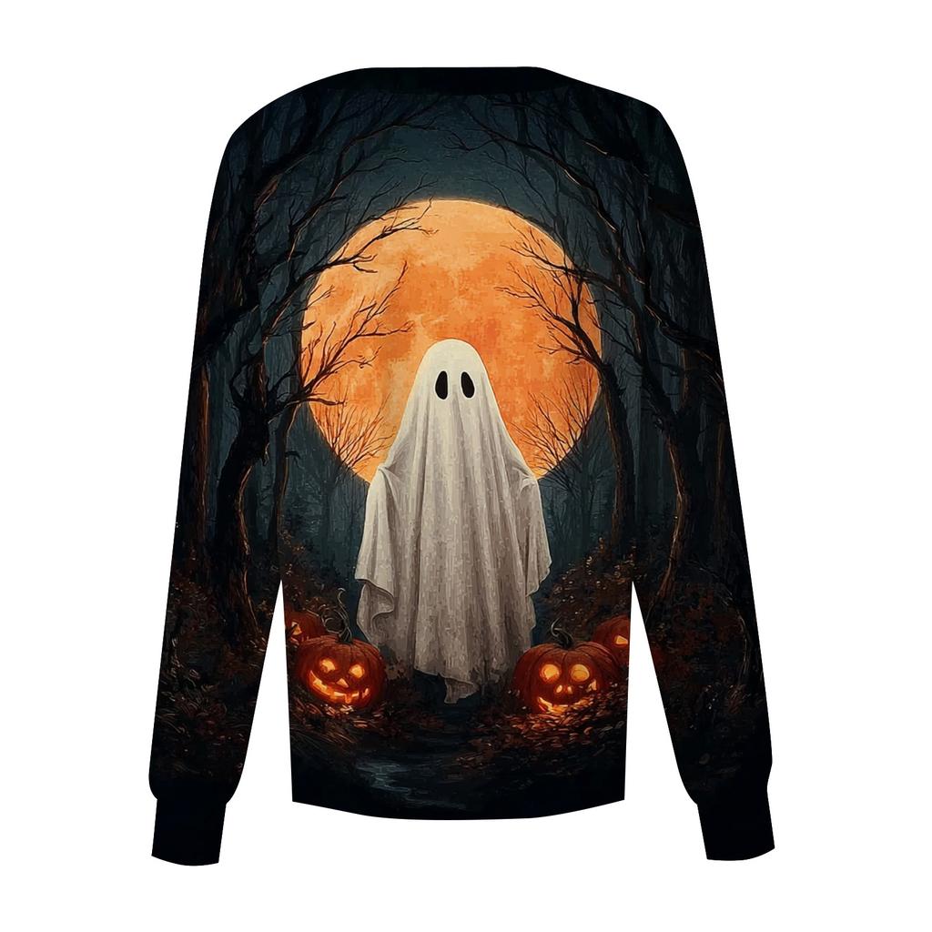 Women's Casual Long Sleeve Halloween Print Cardigan with Single Breasted Front