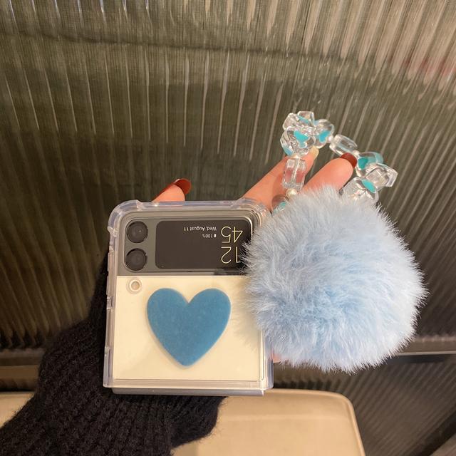 New Plush Love Heart Hand Bracelet Phone Case For Samsung Galaxy Zflip 5g For Galaxy Zflip3 Zflip4 Folding Shell Cover Capa