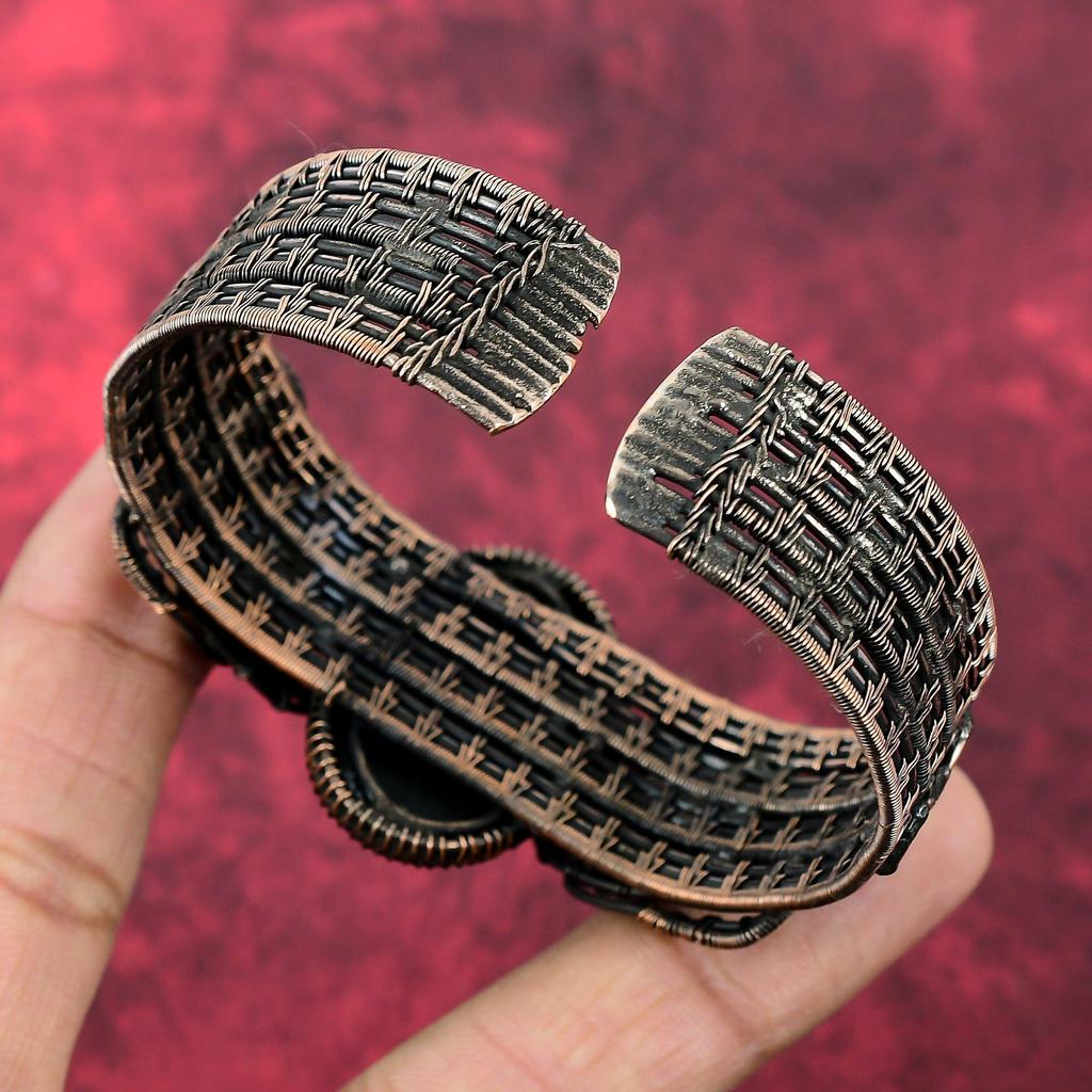 Abalone Shell Cuff Bracelet Copper Wire Wrapped Rainbow Moonstone Bangle Adjustable Gemstone Bangle Handmade Copper Jewelry Engagement Gifts