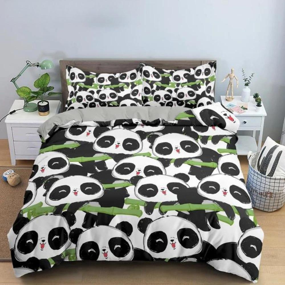 Cartoon Lovely Panda Bedding Set White Bed Linen 3D Print Gift for Kids Girls 2/3pcs Twin Single Queen King Size Duvet Cover Set