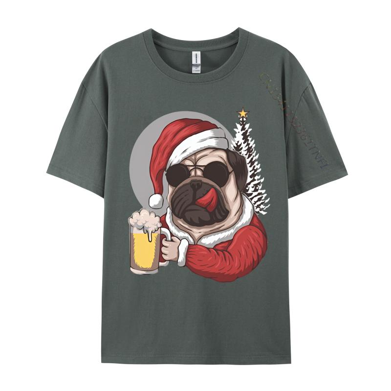 2024 New Mens T Shirt Pug Dog Wearing Santas Costume TShirt Black Tights Fitness For Male Free Shippping Clothes