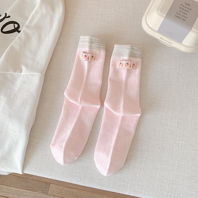 Dui Dui Socks Women's Spring and Autumn Cotton Socks Mid-calf Socks College Trend Fabric Label Sports Anti-odor Long Calf Socks
