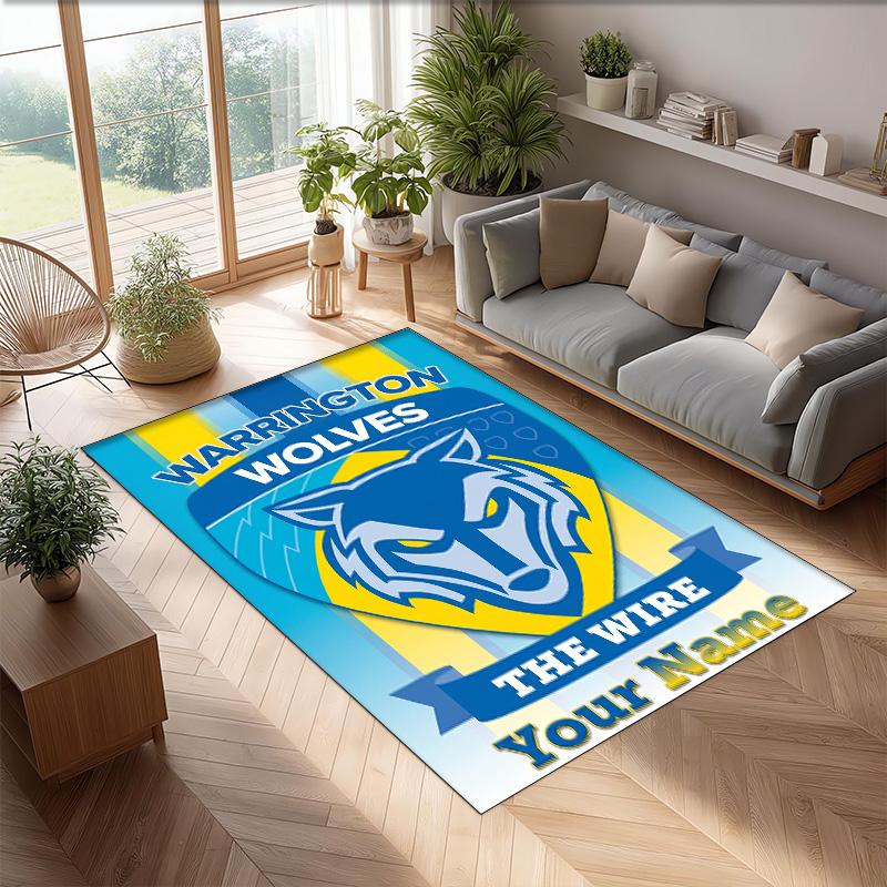 Warrington Wolves FC Printed Crystal Velvet Rug Non‑Slip Crystal Velvet Carpet For Sofa Bedroom Indoor Home Decoration