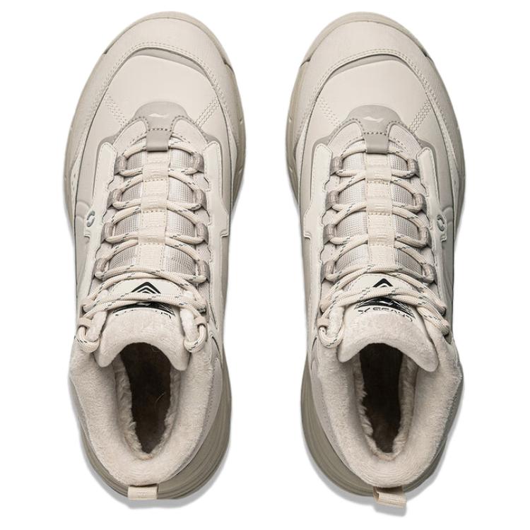 Li Ning Star Path 2 Fleece Warmth Thick Sole Height Increasing Strong Grip Cushioning Comfort Non-Slip Wear-Resistant Mid-Top Casual Shoes AGLU245-1