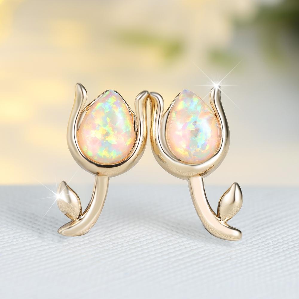 Piccoli Orecchini a Lobo a Forma di Fiore di Opale a Goccia d'Acqua per Donna Eleganti Gioielli da Matrimonio Fidanzamento Regali
