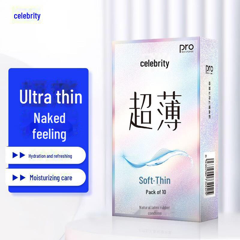 „Prezervative din seria celebrități ultra-subțiri, strânse cu acid hialuronic, pachet de 10 contraceptive pentru adulți”