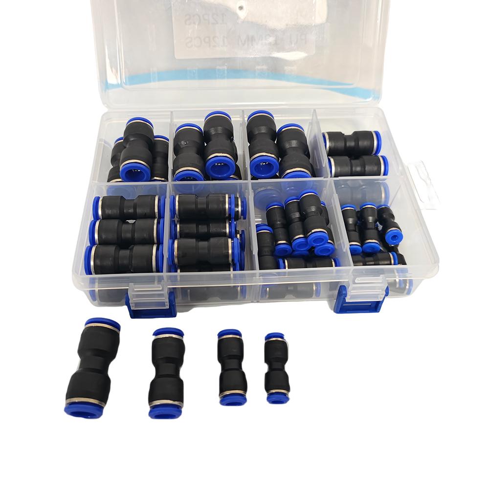 60PCS Pneumatic Straight Push Connectors Kit PU-4/6/8/10/12mm Air Hose Quick Connect Fittings Set