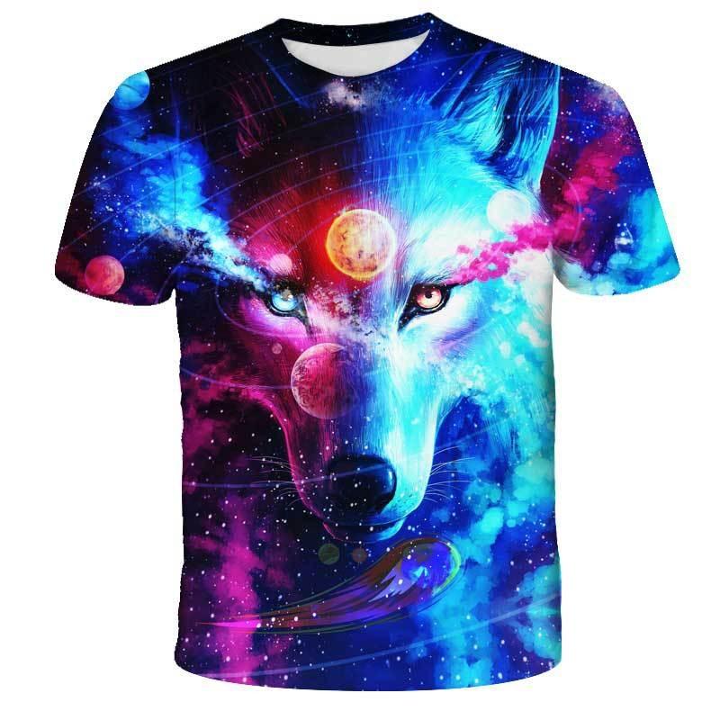 European and American Trendy New Animal Wolf Cool 3D Digital Printed Pattern Street Style Men's Casual T-shirt