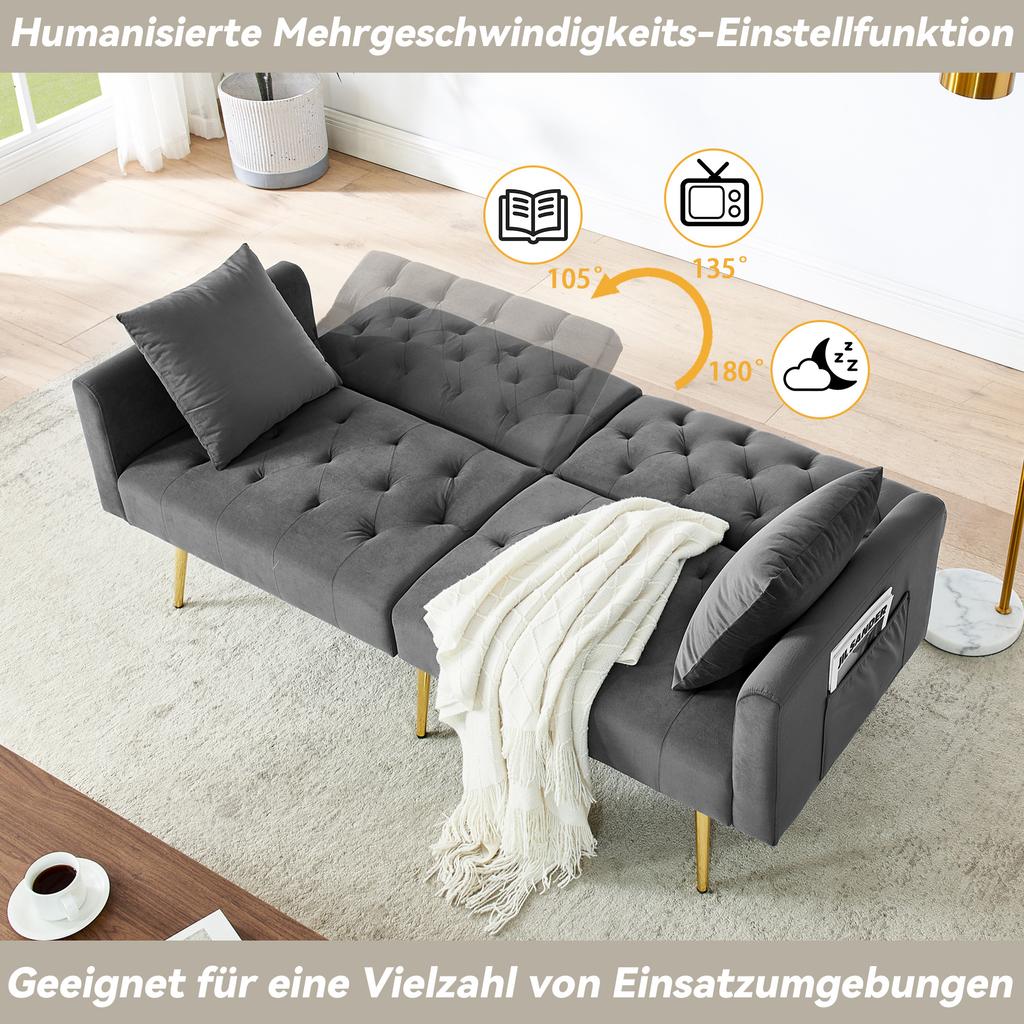 Modern Velvet Two-seater Sofa, 3-level Adjustable Backrest, 2 Included Cushions, Sturdy Metal Legs, Soft & Comfortable for Living Room, Gray