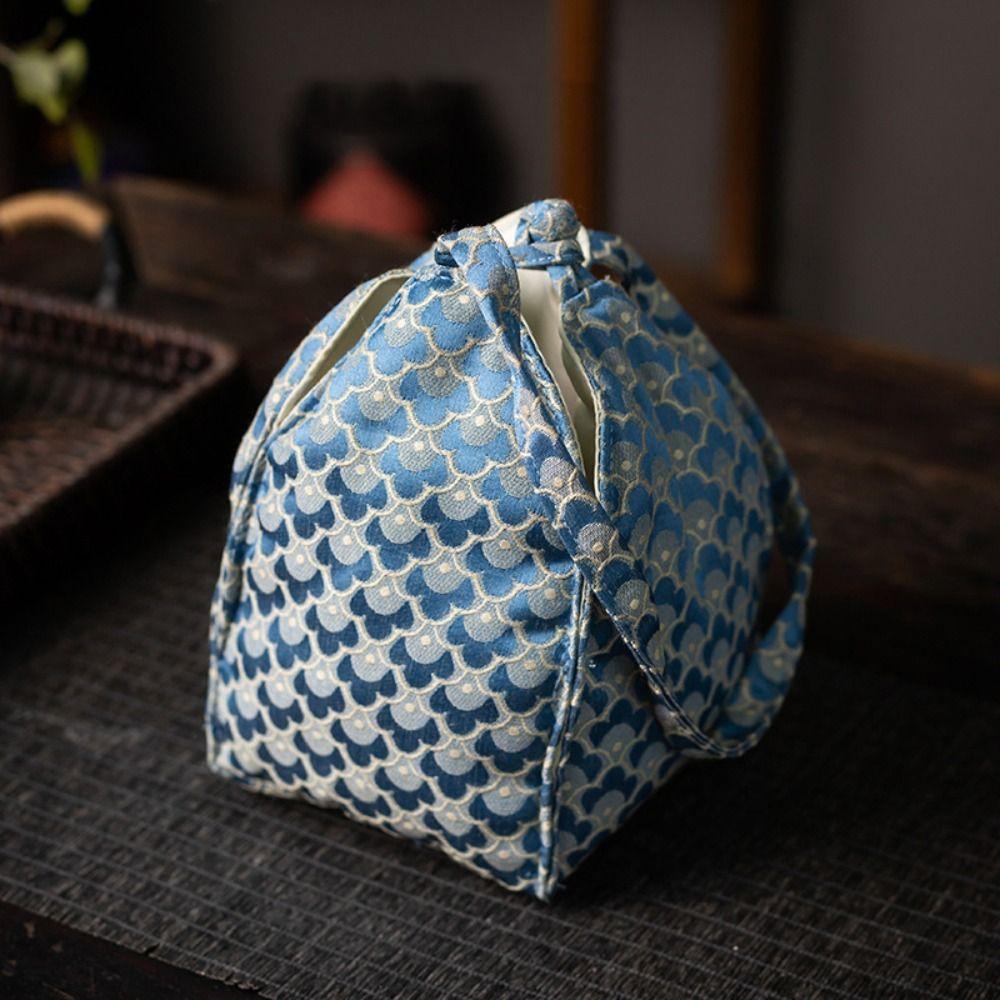 Breakage-proof Teacup Drawstring Cloth Pouch Print Embroidered Handbag Teaware Storage Bag  Purse