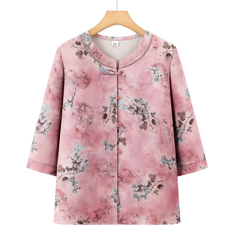 

Grandma s Chinese-Style Mid-Sleeve Summer Top for Middle-Aged Women 3XL (120-135 jin) червоний