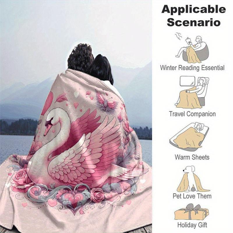 1pc Swan Printing Lightweight Flannel Blanket, Comfortable and Warm Blanket, for Camping Sofa Bed and Couch Office, Suitable for Gift Blanket