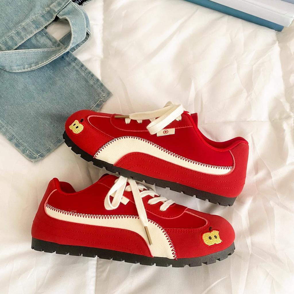 Red Racing Shoes Women's New Niche Original Design Versatile Ugly Cute Retro Casual Board Shoes