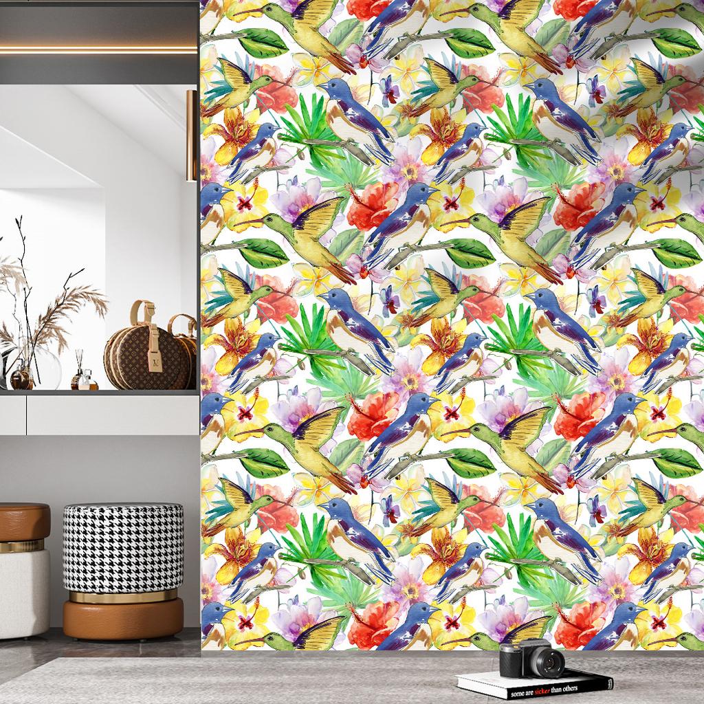 Self Adhesive Wallpapers Home Decor Bird on the Tree Pattern Bedroom Background Wallpaper Furniture Decorative Sticker