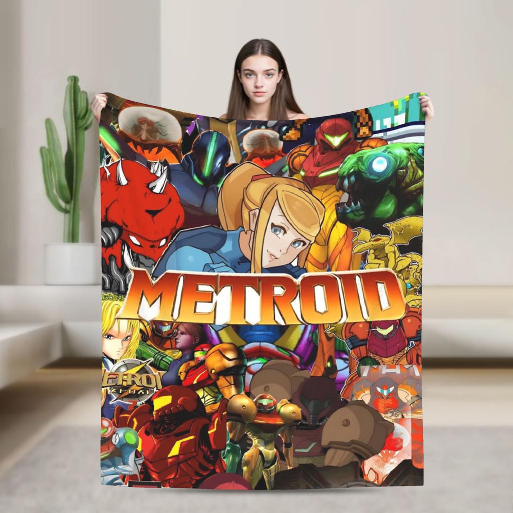 Soft Blankets Decorative Metroids Hero Game  Throw Blanket  Flannel Bedspread For Couch Chair Aesthetic Sofa Bed Cover