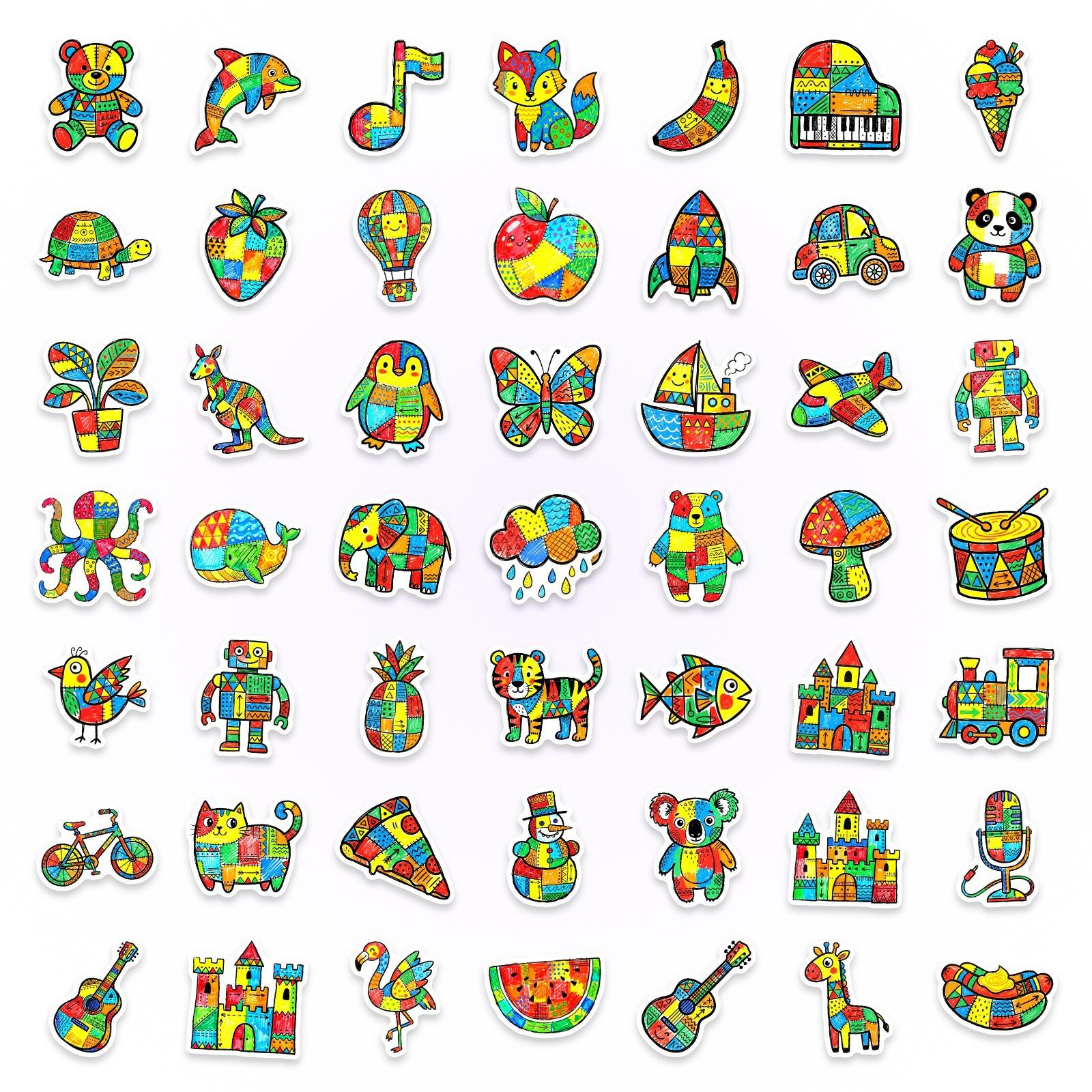 

50 Colorful Splicing Children S Fun Cartoon Stickers Children S Art Graffiti Wind Hand Account Flat Material Decorative Stickers