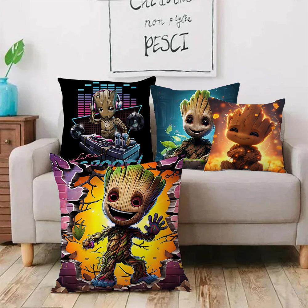 Pillow Covers Cartoon Cute Groots Sofa Decorative Home Double-Sided Printing Short Plush Cute Cushion Cover