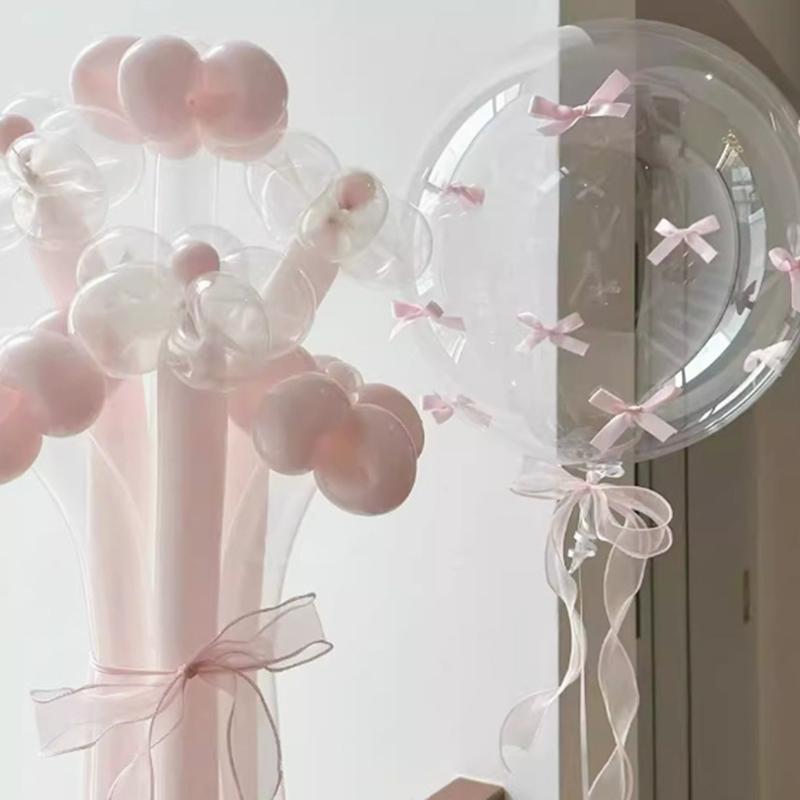 24 Inch Transparent Bobball Bow Ribbon Balloon Set Valentine'S Day Engagement Birthday Party Decoration
