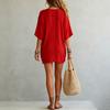 Women V Neck Loose Fit Short Sleeve T Shirt Dress Summer Casual Beachwear Vacation Tunic Lightweight Relaxed Style Dress