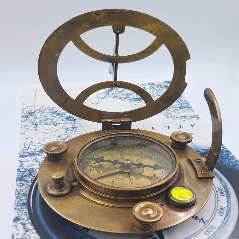 Brass Sundial Compass – Antique Nautical 10 Cm Compass with Sundial Function