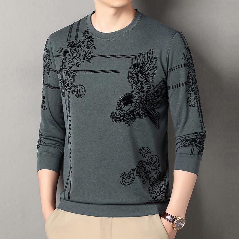 Herr 2025 Rundhals Långärmad Fleece Sweatshirt - Ledig Lös Passform för Höst/Vinter