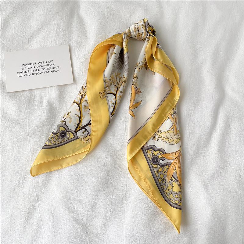 European and American Style Leaf Silk Scarf Women's Scarf Autumn and Winter Thin Neck Protection Scarf Simulation Silk Small Square Scarf 71cm Decor