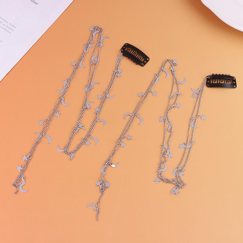 2Pcs Moon Star Braided Hair Chain Super Fairy Headdress Suitable For Women And Girls Daily Hair Accessories Gift