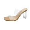 Transparent high heels women's sandals summer new square head crystal thick heel with fashion large size cool slippers outside